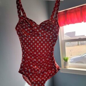 Swimsuits For All Red and White Polka Dot Kids Bodysuit